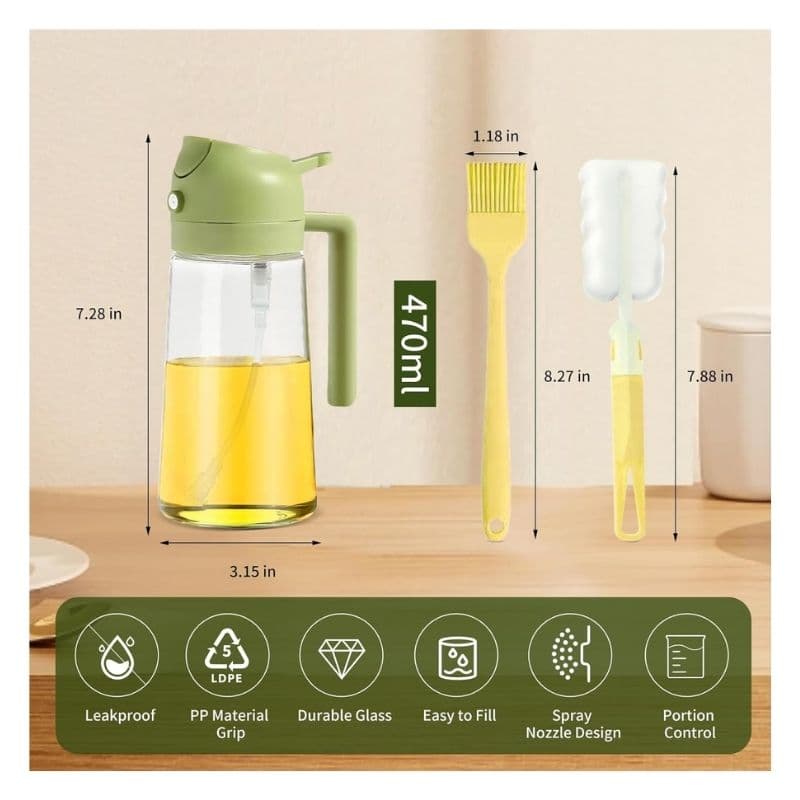 2-in-1 Oil Sprayer & Dispenser Bottle | 16oz/470ml Olive Oil Sprayer for Cooking, Air Fryer, Salad & BBQ (Green) thumbnail 2
