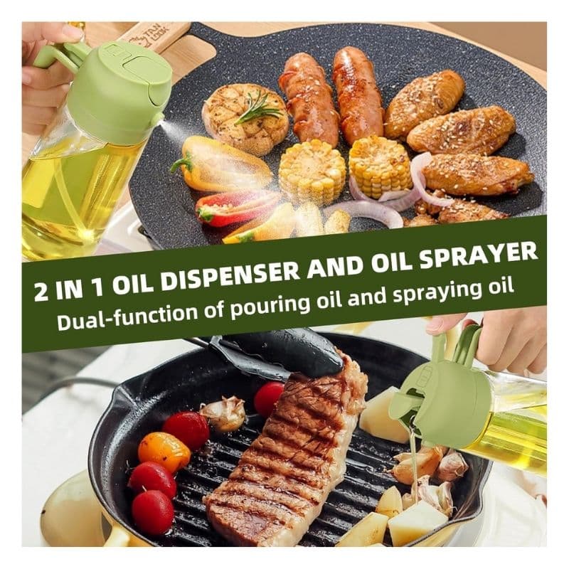 2-in-1 Oil Sprayer & Dispenser Bottle | 16oz/470ml Olive Oil Sprayer for Cooking, Air Fryer, Salad & BBQ (Green) thumbnail 3