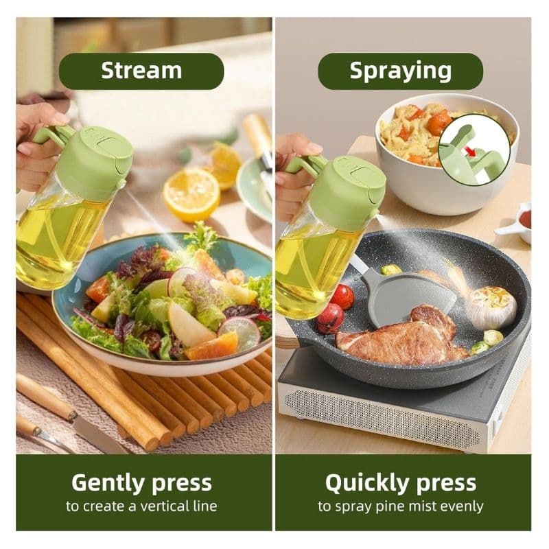 2-in-1 Oil Sprayer & Dispenser Bottle | 16oz/470ml Olive Oil Sprayer for Cooking, Air Fryer, Salad & BBQ (Green) thumbnail 4