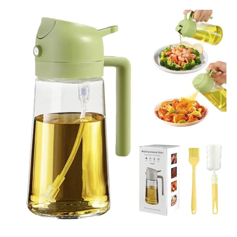 2-in-1 Oil Sprayer & Dispenser Bottle | 16oz/470ml Olive Oil Sprayer for Cooking, Air Fryer, Salad & BBQ (Green)
