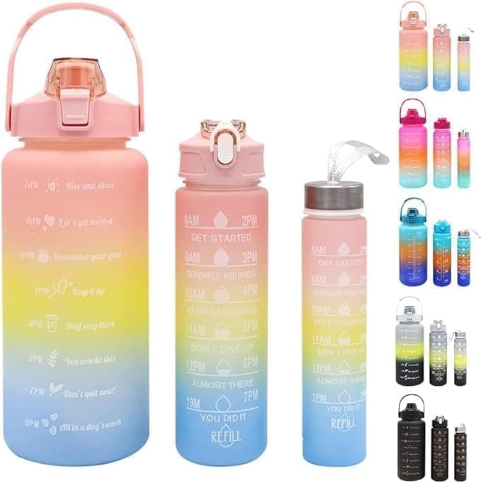 3 in 1 Motivational Water Bottle Set ( Colours)